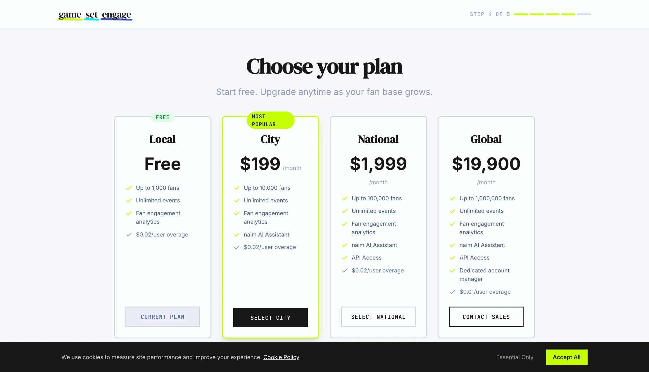 The plan selection screen during onboarding